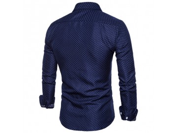 Camisa Masculina Slim Point Poás Manga Longa - Azul Marinho