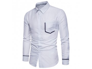 Camisa Masculina Slim Point Poás Manga Longa - Branco 