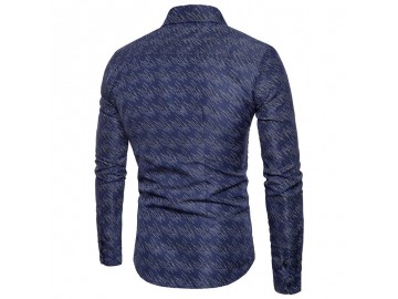 Camisa Masculina Slim Estampa em Riscas Manga Longa - Azul