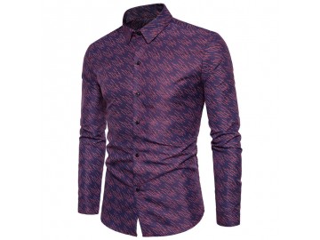 Camisa Masculina Slim Estampa em Riscas Manga Longa - Roxo 