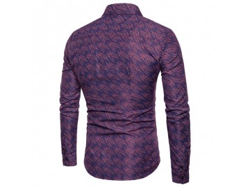 Camisa Masculina Slim Estampa em Riscas Manga Longa - Roxo