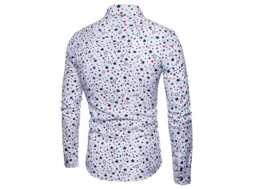 Camisa Masculina Slim Estampa de Estrelas Manga Longa - Branco