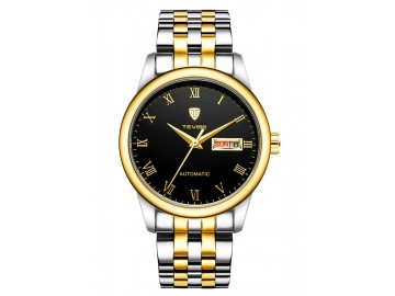 Relógio Tevise T80 Masculino Automático Pulseira de Aço - Preto e Dourado 