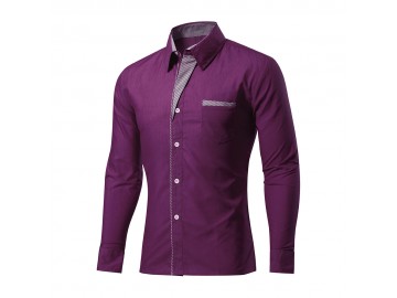 Camisa Masculina Slim Com Listras Manga Longa - Roxo 