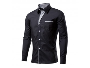 Camisa Masculina Slim Com Listras Manga Longa - Preto 