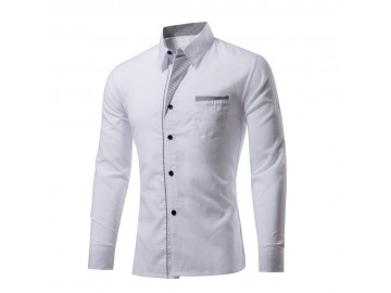 Camisa Masculina Slim Com Listras Manga Longa - Branco 