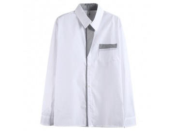 Camisa Masculina Slim Com Listras Manga Longa - Branco