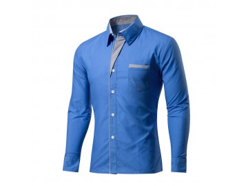 Camisa Masculina Slim Com Listras Manga Longa - Azul 