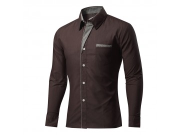 Camisa Masculina Slim Com Listras Manga Longa - Café 