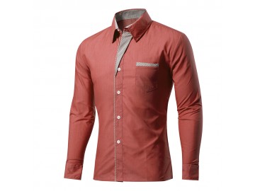 Camisa Masculina Slim Com Listras Manga Longa - Caqui 