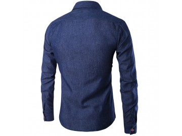 Camisa Masculina Slim Jeans Manga Longa - Azul Marinho