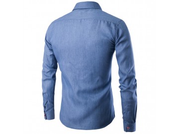 Camisa Masculina Slim Jeans Manga Longa - Azul Claro