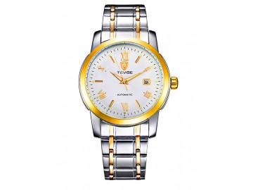 Relógio Tevise T619 Masculino Automático Pulseira de Aço - Branco e Dourado 