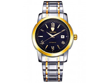 Relógio Tevise T619 Masculino Automático Pulseira de Aço - Preto e Dourado 