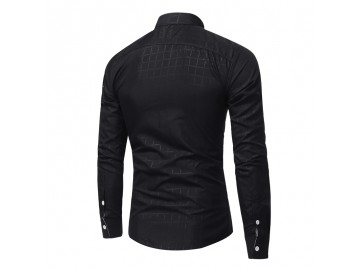 Camisa Masculina Slim Com Bolso Embutido Manga Longa - Preto