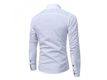 Camisa Masculina Slim Com Bolso Embutido Manga Longa - Branco