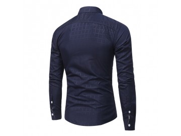 Camisa Masculina Slim Com Bolso Embutido Manga Longa - Azul Marinho