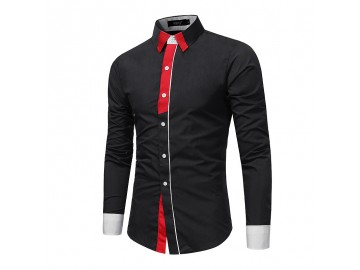 Camisa Masculina Slim Casual Manga Longa - Preto 