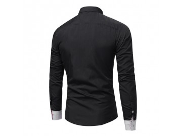 Camisa Masculina Slim Casual Manga Longa - Preto