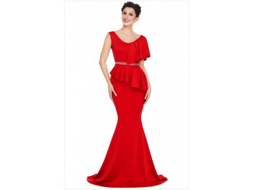 Vestido Longo Elegante Assimétricos - Vermelho 