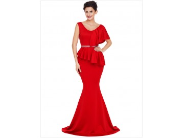 Vestido Longo Elegante Assimétricos - Vermelho