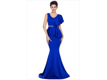 Vestido Longo Elegante Assimétricos - Azul 