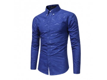 Camisa Masculina Slim Casual Estampada Manga Longa - Azul Royal 