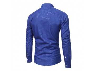 Camisa Masculina Slim Casual Estampada Manga Longa - Azul Royal