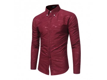 Camisa Masculina Slim Casual Estampada Manga Longa - Vinho 