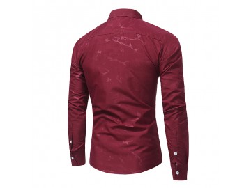 Camisa Masculina Slim Casual Estampada Manga Longa - Vinho