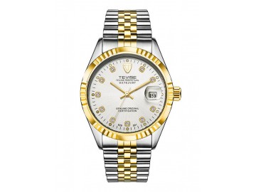 Relógio Tevise T629 Masculino Automático Pulseira de Aço - Branco e Dourado 