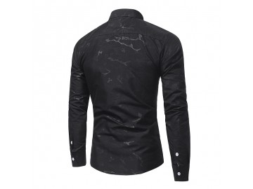 Camisa Masculina Slim Casual Estampada Manga Longa - Preto