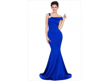 Vestido Longo Elegante Ombro Único - Azul 