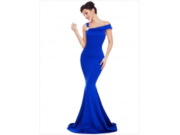 Vestido Longo Elegante Ombro Único - Azul