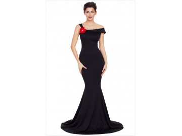 Vestido Longo Elegante Ombro Único - Preto 