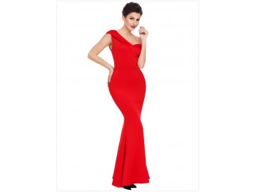 Vestido Longo Elegante Assimétrico Ombro Único - Vermelho