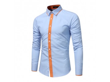 Camisa Masculina Slim Manga longa - Azul 