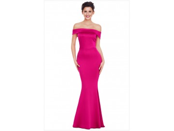 Vestido Longo Elegante Babado nas Costas Ombro a Ombro - Rosa 