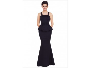 Vestido Longo Babado Detalhes em Renda - Preto 