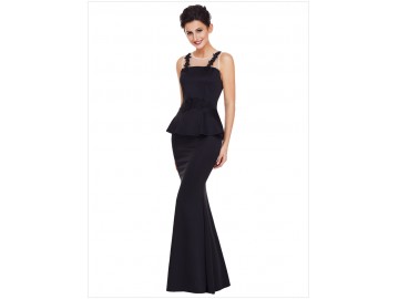 Vestido Longo Babado Detalhes em Renda - Preto