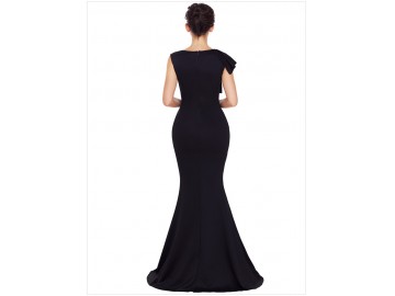 Vestido Longo Babado Assimétrico - Preto