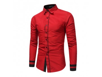 Camisa Masculina Slim Manga longa - Vermelho 