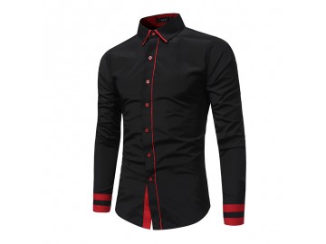 Camisa Masculina Slim Manga longa - Preto 