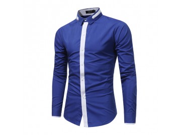 Camisa Masculina Slim Manga longa - Azul 