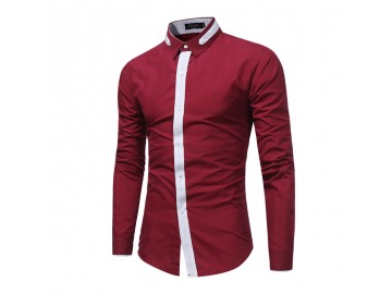 Camisa Masculina Slim Manga Longa - Vinho 