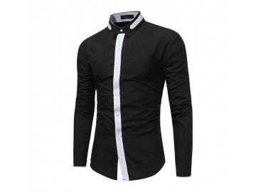 Camisa Masculina Slim Manga Longa - Preto 