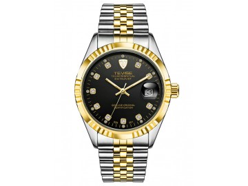 Relógio Tevise T629 Masculino Automático Pulseira de Aço - Preto e Dourado 