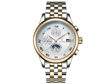 Relógio Tevise 9008 Masculino Automático Pulseira de Aço - Branco e Dourado 