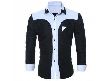 Camisa Masculina Slim Bicolor Manga longa - Preto 