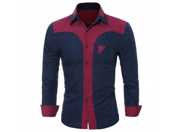 Camisa Masculina Slim Bicolor Manga longa - Azul Marinho 